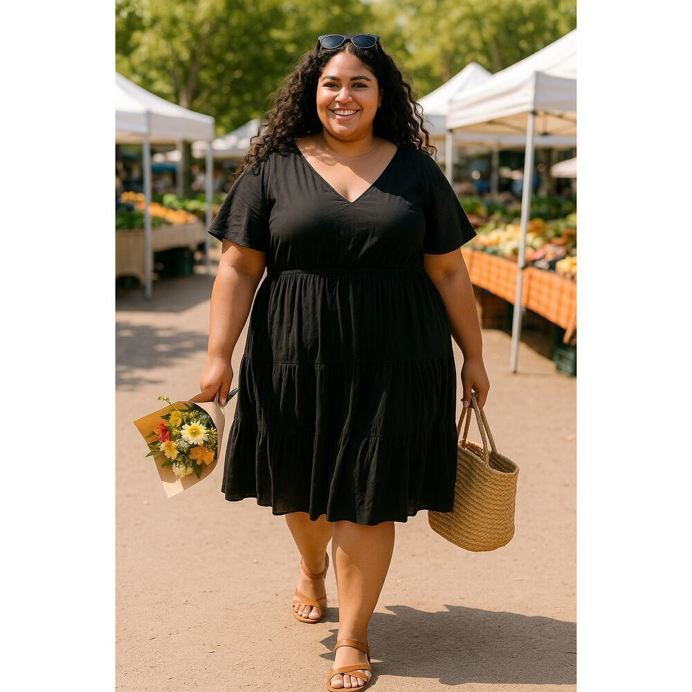 Old Navy Black Tiered V-Neck Dress 4X Plus Size NWT Lightweight Flowy
